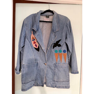 Vintage Sundance Denim Jacket Southwestern Appliqué Made USA Medium Art Wear Boh